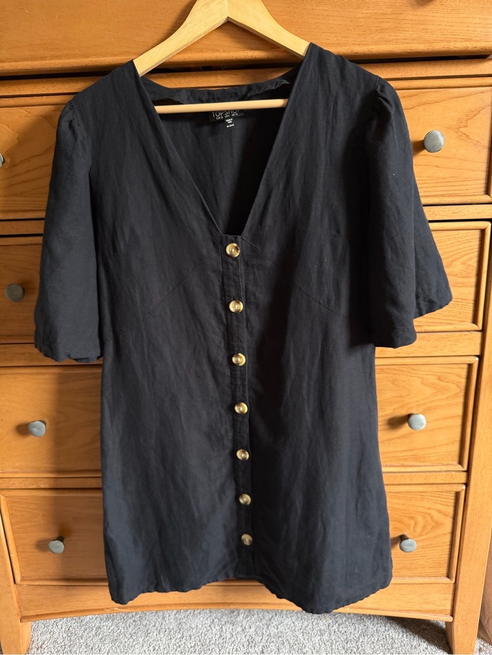 Topshop Linen Blend Button Down Shift Dress Womens Size 6 Minimalist Academia